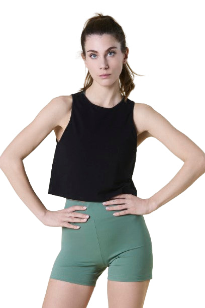 Crop top nero da donna perftto per yoga rupe clothing