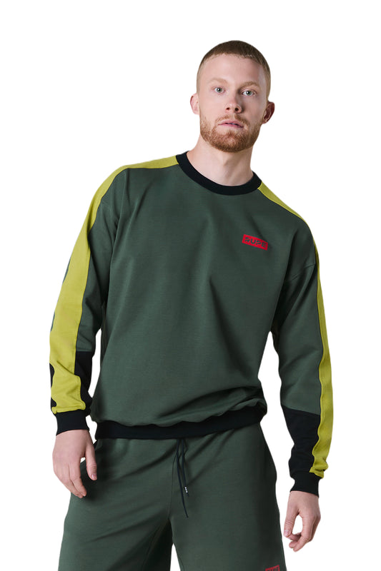 Felpa  in cotone GOTS colore verde scuro con logo rosso