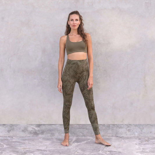 Leggings in tencel con foglie verdi