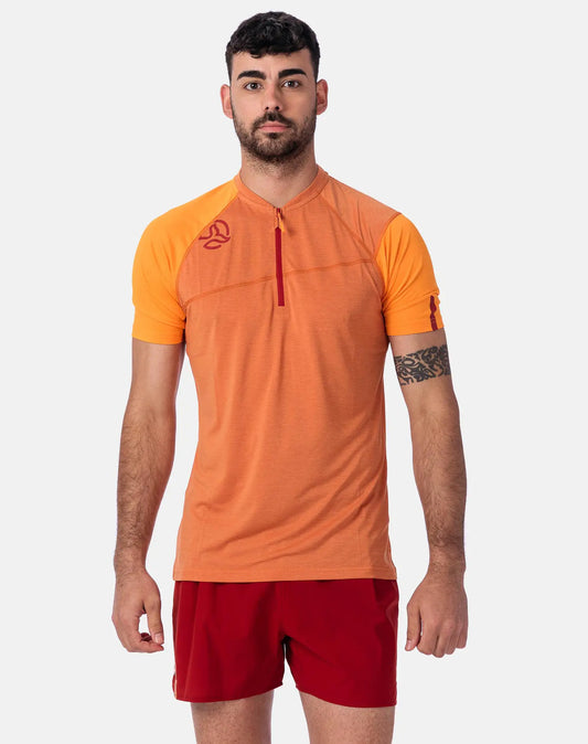 T-shirt Tecnica arancione da uomo con Zip