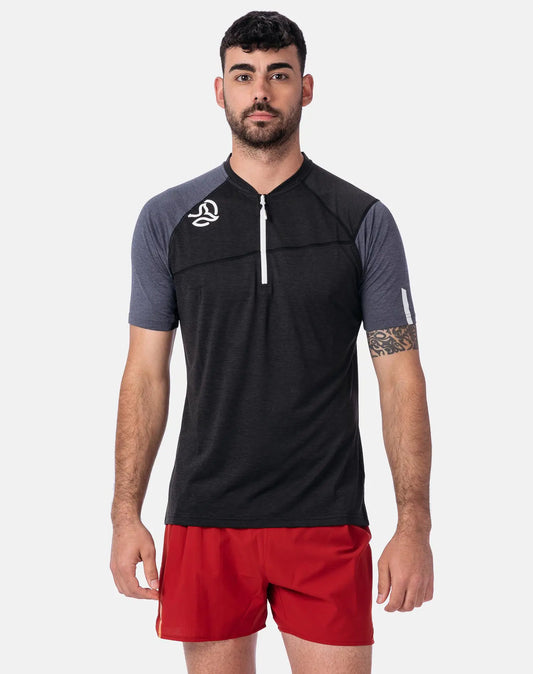 T-shirt tecnica mezza zip nera