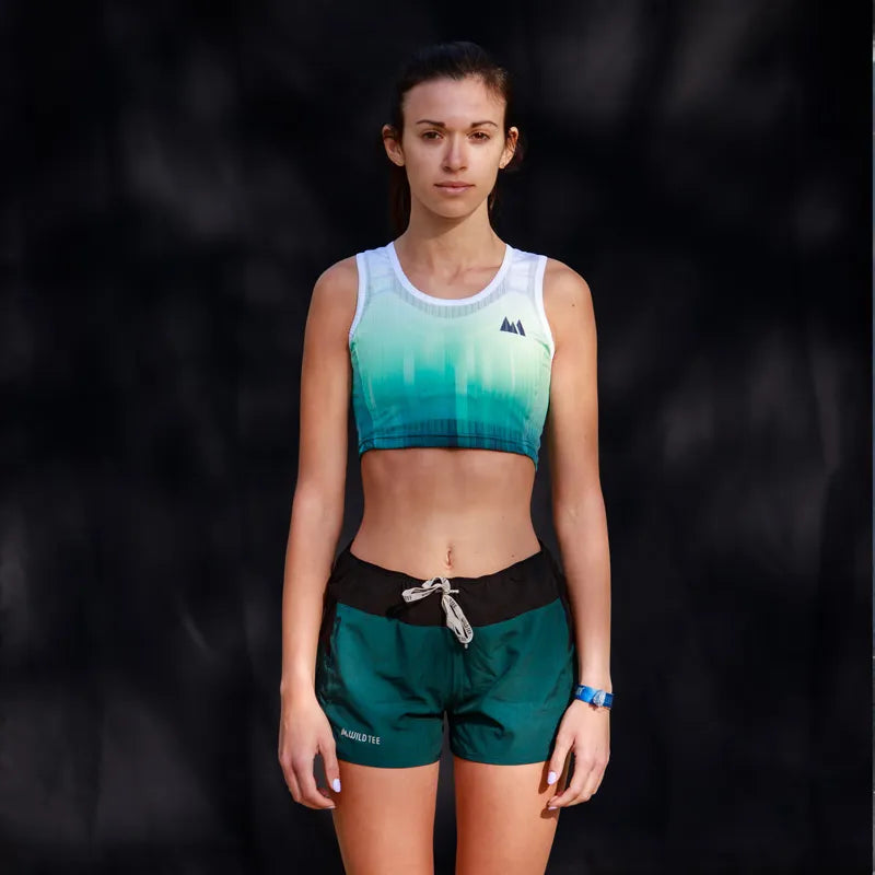 Crop top da donna running ultraleggero verdeacqua