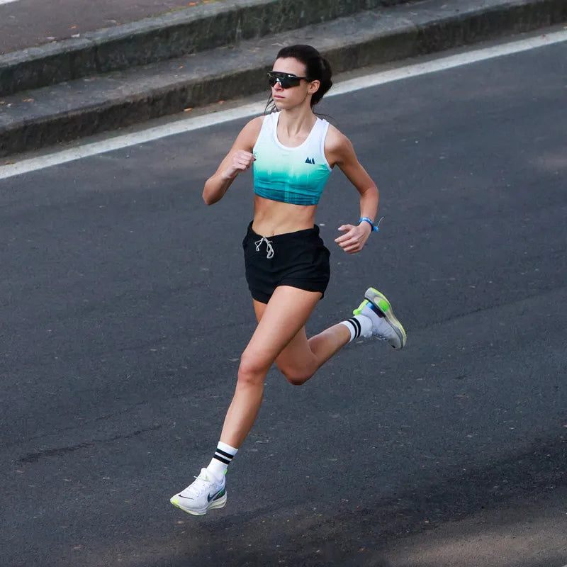 Crop top da donna running ultraleggero verdeacqua