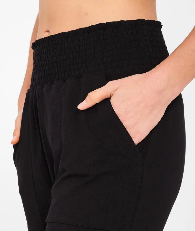 Pantaloni neri cotone con tasca laterale