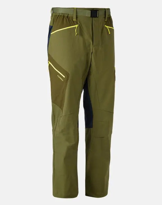 Pantaloni tecnici verdi da uomo con tasche centrali  e laterale con cerniere
