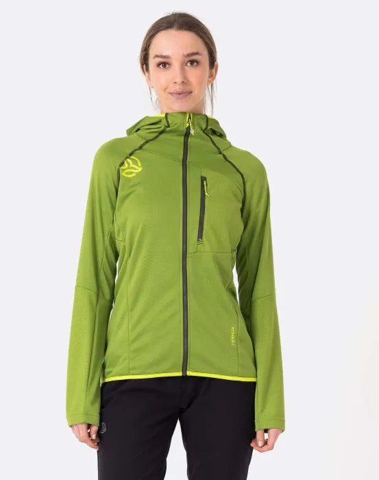 Pile verde con zip da donna per trekking