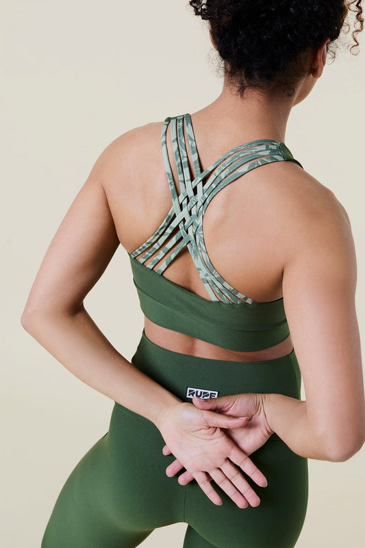 Top Donna intrecciato verde militare indemagliabile - Fantasia bamboo