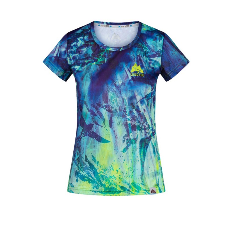 t-shirt tecnica da donna fantasia blu verde